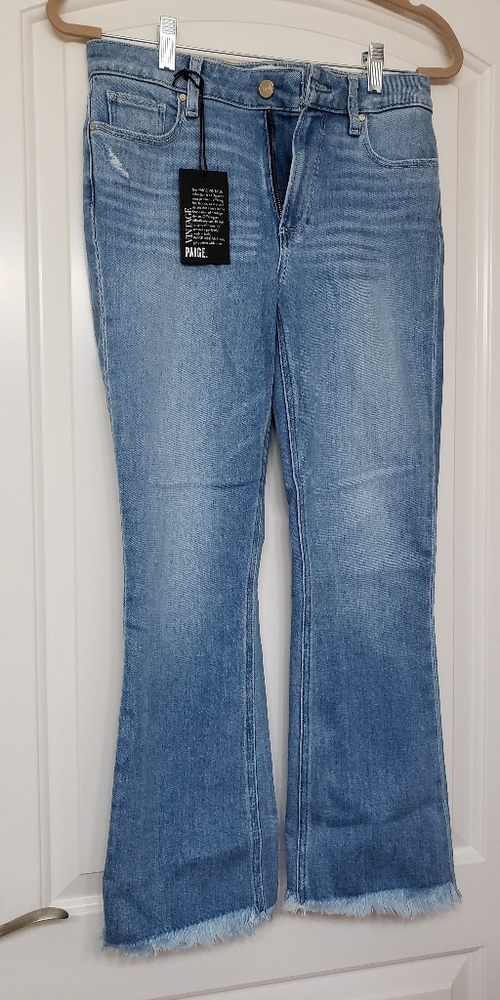 Paige cropped high rise slim flare jeans